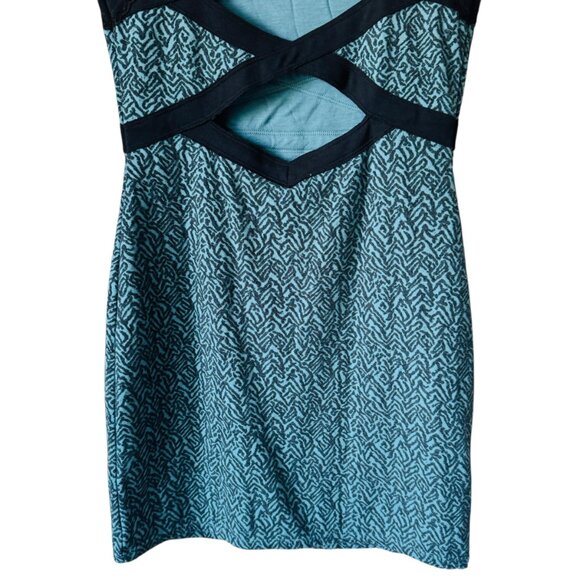 Free People Dress Sm Cross My Heart Teal Black Fitted Mini Back Cut Out Sexy - Picture 8 of 13